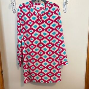 Peach love California Vibrant Pink and turquoise blue Patterned Dress